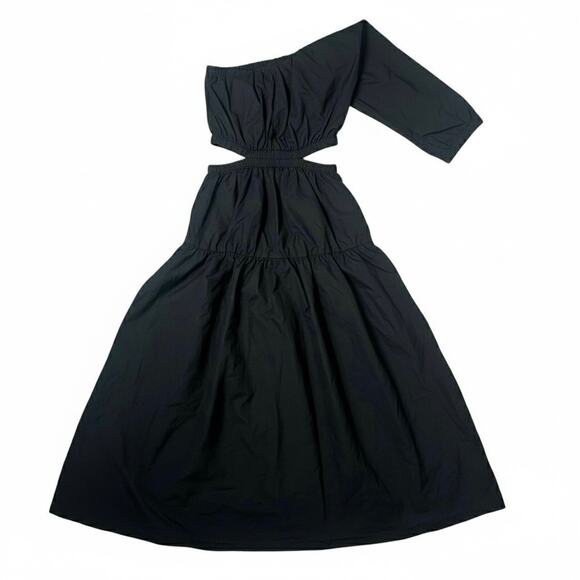 The Drop Dress with Pockets Womens XS Black Cotton One Shoulder Tiered Cut Out - Picture 5 of 7